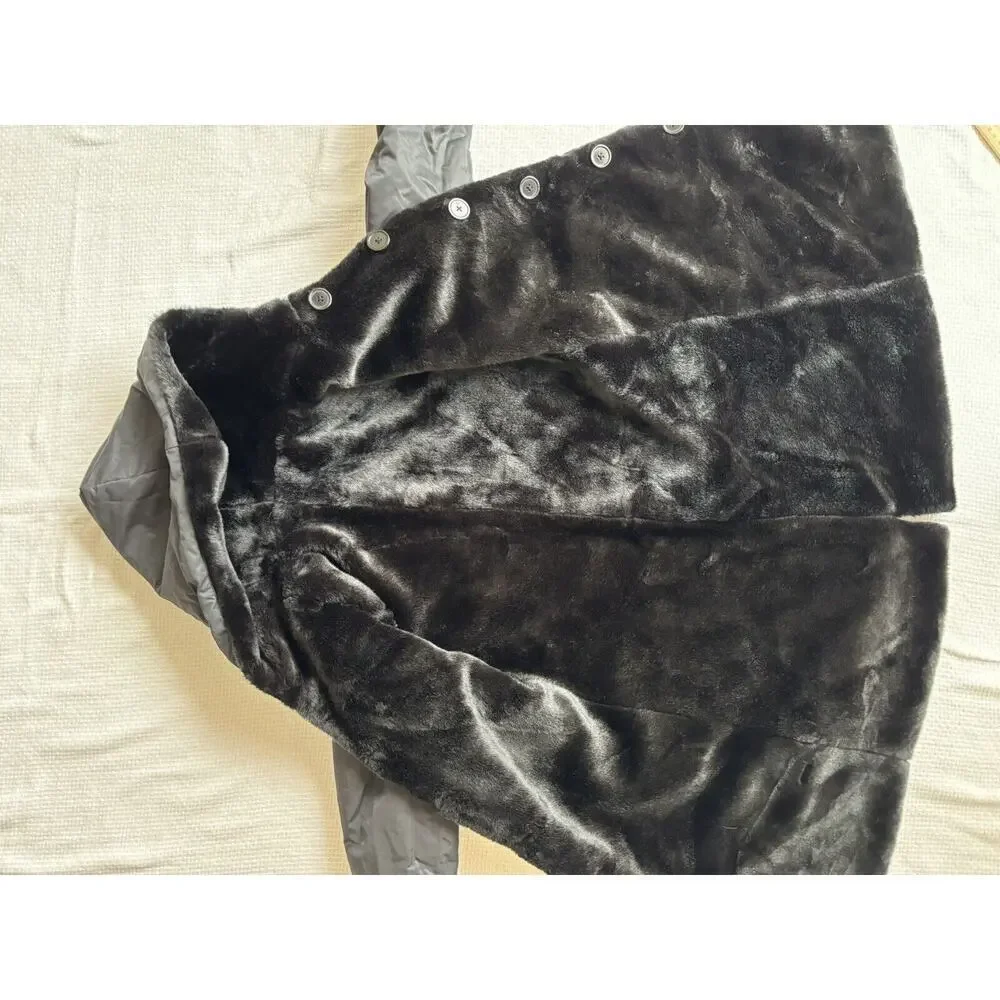 The Children's Place Jacket Girls L 10/12 Black Fur Nylon Hooded Reversible City